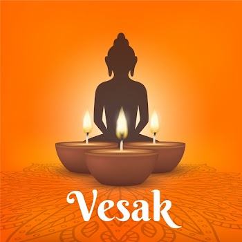 Realistic vesak with candles and buddha Free Vector