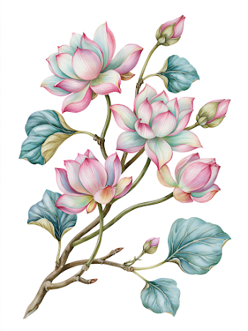 Realistic Watercolor Lotus Branch