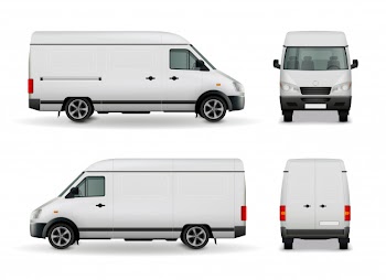 Realistic white cargo van Free Vector