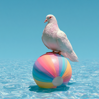 Realistic White Dove on Colorful Beach Ball