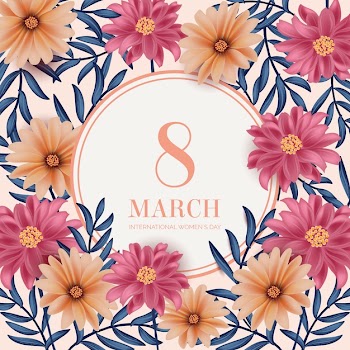 Realistic women's day colourful flowers and 8th march Free Vector