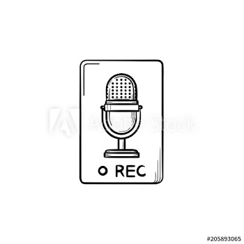Record button with microphone symbol hand drawn outline doodle icon