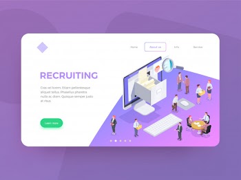 Recruitment isometric web landing page design background with conceptual images editable text clickable links and buttons  illustration Free Vector