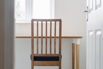 Rectangular Brown Wooden Table and Chair