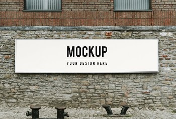 Rectangular public signage mockup on a brick | Free PSD Mockup - rawpixel