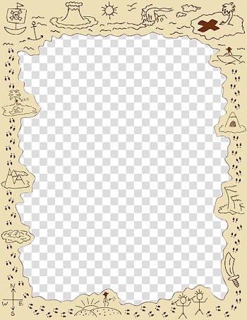 Rectangular survival sketch frame, Piracy Treasure map Buried treasure , Living border island transparent background PNG clipart