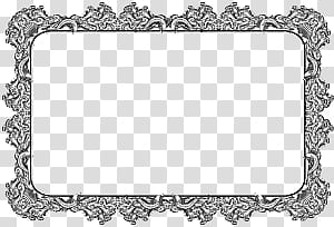 , rectangular white and black floral framed transparent background PNG clipart