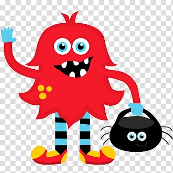 Recursos Halloween, red monster holding black basket transparent background PNG clipart