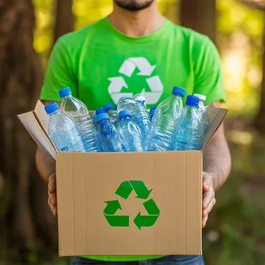 Recycling Awareness: Individual Holding Water Bottles in Nature Recycling Awareness: Individual Holding Water Bottles in Nature