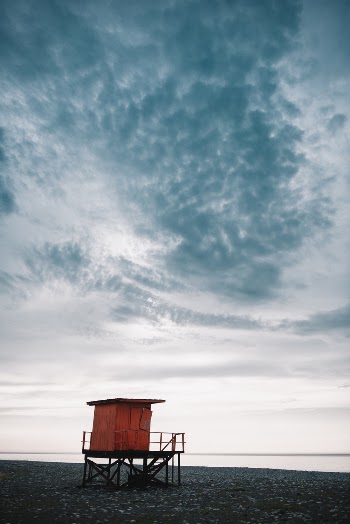 Red and Black Cottage by the Seashore