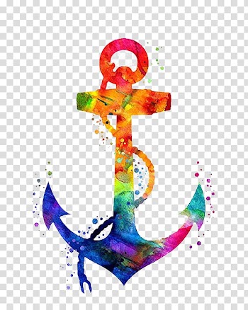 Red and blue anchor , Anchor Drawing Watercolor painting Coloring book, Color anchor transparent background PNG clipart