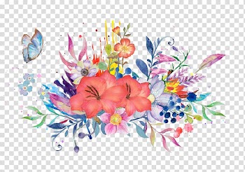 Red and blue flowers illustration, Watercolour Flowers Painting, flower transparent background PNG clipart