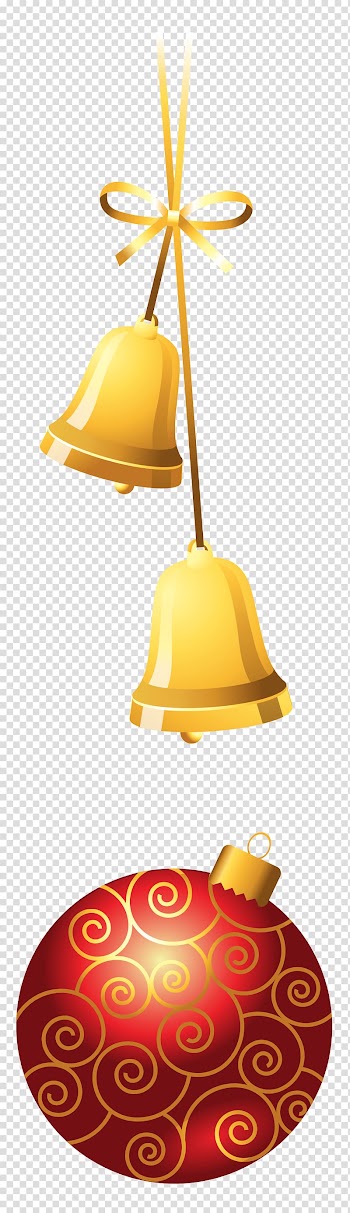 Red and brown bauble with two Christmas bells artwork, Christmas ornament Jingle bell , Christmas Bells and Ball transparent background PNG clipart