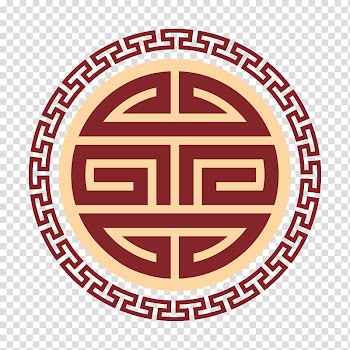 Red and brown Greek-key print , Chinese style retro round border transparent background PNG clipart