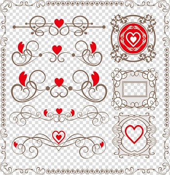 Red and brown hearts , Heart-shaped lace border transparent background PNG clipart