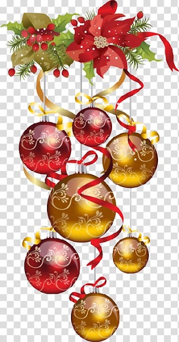 Red and gold-colored baubles , Christmas tree , Christmas transparent background PNG clipart