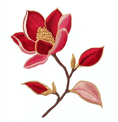 Red and Gold Embroidered Magnolia Flower Red and Gold Embroidered Magnolia Flower