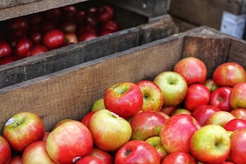 Red-and-green Apples in Brown Wooden Box