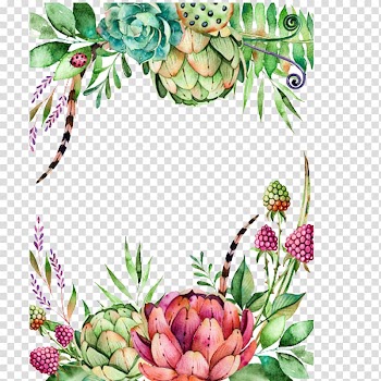 Red and green flower illustration, Wedding invitation Succulent plant Flower Watercolor painting Illustration, Foreign hand-painted watercolor flower insect Succulents transparent background PNG clipart