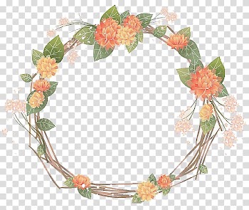 Red and green flower wreath, Flower frame Orange Wreath , Garland border transparent background PNG clipart