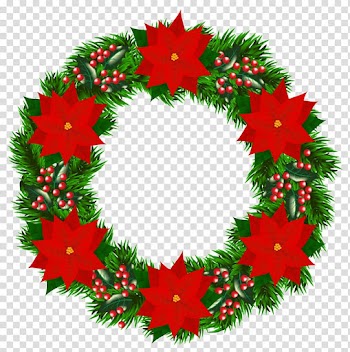 Red and green holly plant wreath illustration, Christmas tree Santa Claus Wreath Poinsettia, Christmas Wreath with Poinsettia transparent background PNG clipart