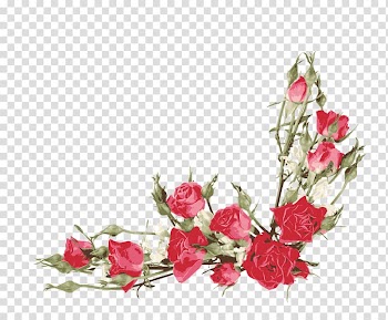 Red and green roses border art, Rose Flower bouquet , Red Rose Border transparent background PNG clipart
