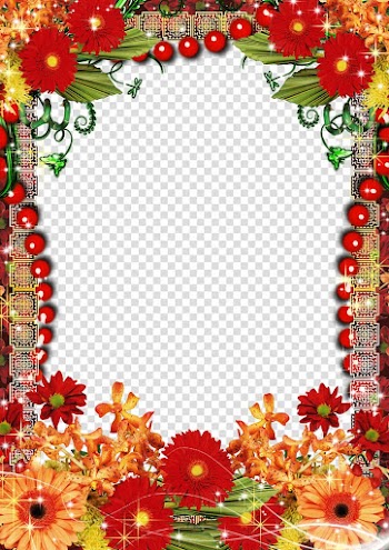 Red and orange flowers border, frame Film frame, Border frame design transparent background PNG clipart