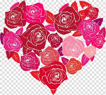 Red and pink rose flower forming heart art, Valentine's Day heart-shaped hand-painted roses transparent background PNG clipart