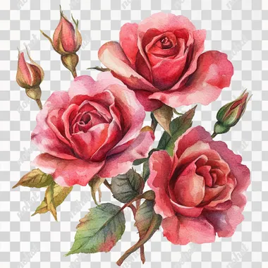 Red and Pink Watercolor Roses Bouquet PNG