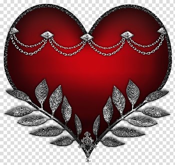 Red and silver heart floral illustration, Heart Valentine's Day , Hard Rock Style Heart transparent background PNG clipart