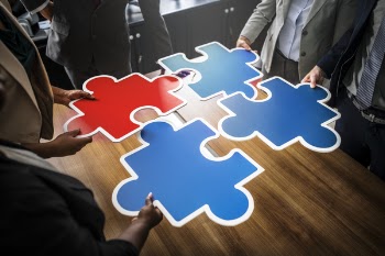 Red and Three Blue Jigsaw Puzzles