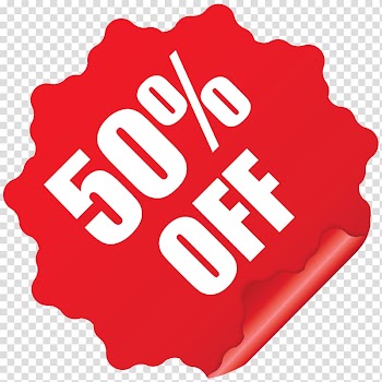 Red and white %50 off illustration, 50% Off Sticker transparent background PNG clipart