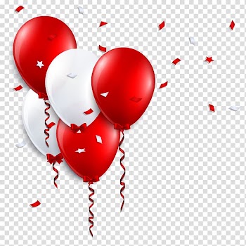 Red and white balloon and confetti , Birthday Balloons transparent background PNG clipart