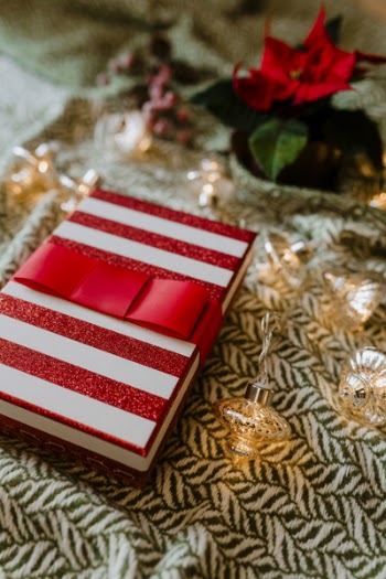Red and White Book on Brown Textile