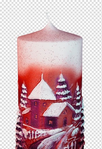 Red and white christmas village candle illustration, Red Christmas Candle transparent background PNG clipart