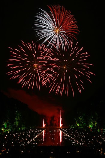 Red and White Fireworks Scattered during Nighttime