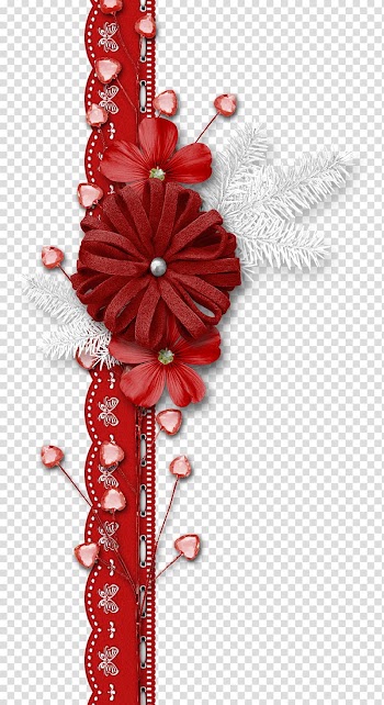 Red and white floral accent art, Digital scrapbooking Paper Frames , scrapbooking transparent background PNG clipart