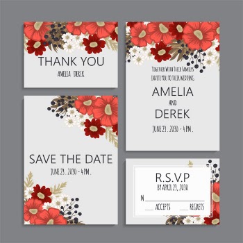 Red and white floral background wedding set Free Vector