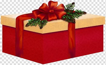 Red and white gift box, Christmas gift, Large Red and Cream Present with Red Bow transparent background PNG clipart