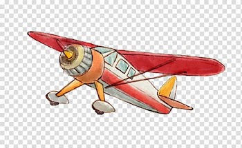 Red and white monoplane illustration, Airplane Watercolor painting , Hand-drawn illustration airplane transparent background PNG clipart