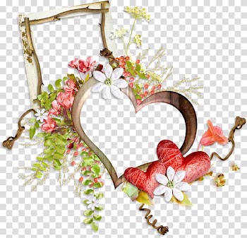 Red and white petaled flowers and brown heart art, Message Phrase , Flowers Love wood frame diagram prospects transparent background PNG clipart