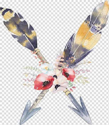 Red and white poppy flowers and gray-and-yellow feathers illustration, Bohemianism Feather, Bohemian transparent background PNG clipart