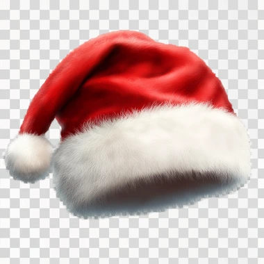 red and white Santa hat transparent background, isolated