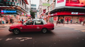 red and white sedan