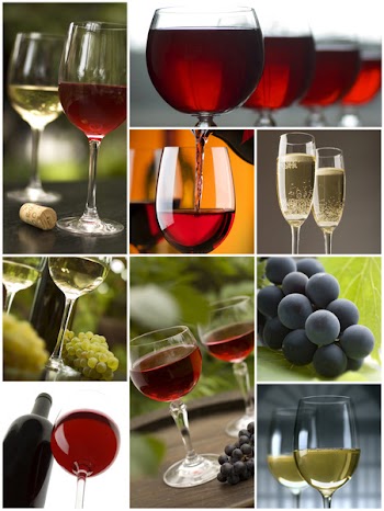 red and white wine collage made from nine photographs