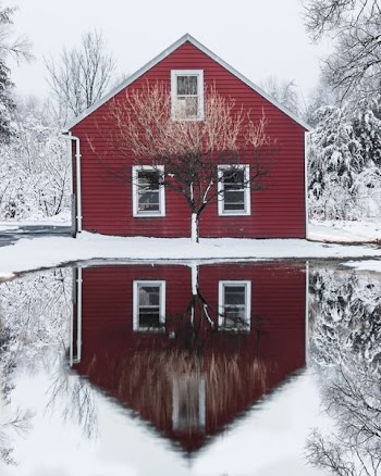 red and white wooden house