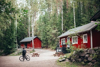 Red and White Wooden Houses Surrounded With Trees