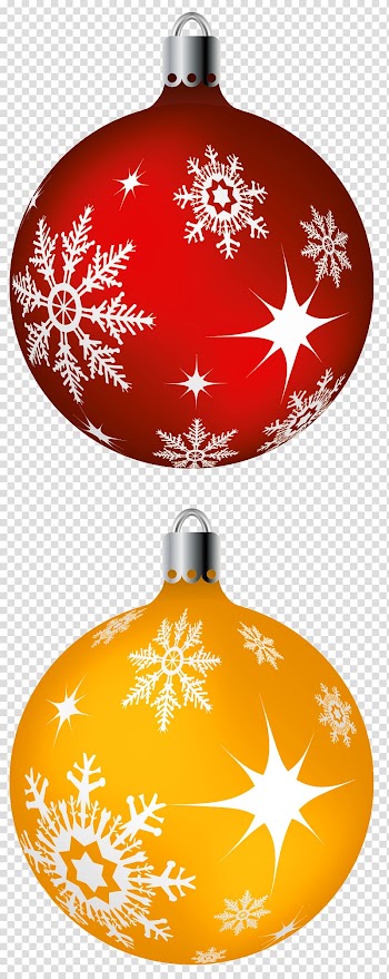 Red and yellow Christmas baubles, Christmas ornament Christmas decoration Santa Claus , Red and Yellow Christmas Balls transparent background PNG clipart