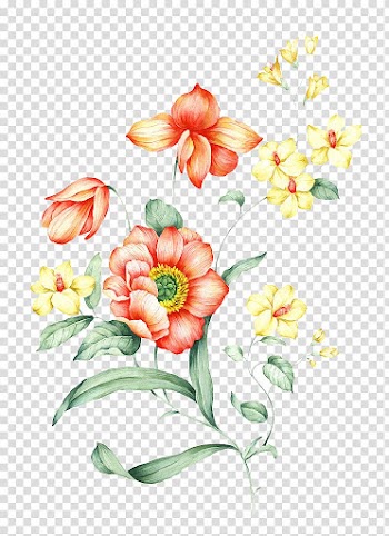 Red and yellow lilies art, Flower Watercolor painting Illustration, Red flower pattern material transparent background PNG clipart