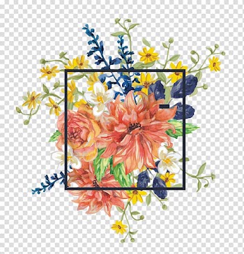 Red and yellow petaled flowers illustration, Flower bouquet Watercolor painting , Watercolor borders transparent background PNG clipart